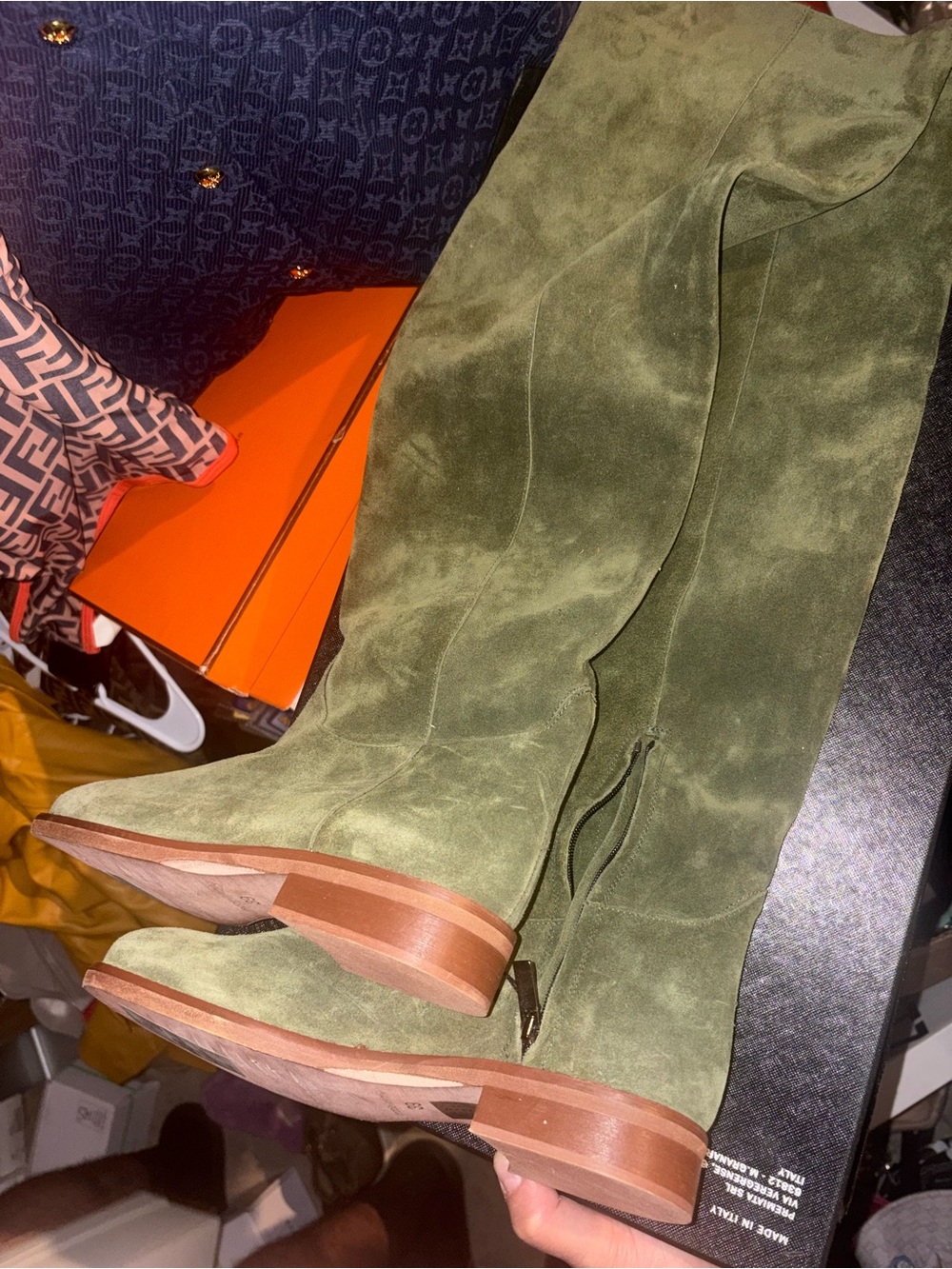 Olive Green Suede Over-the-Knee Women's Boots